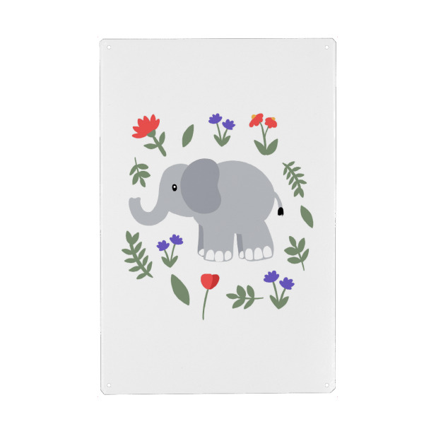 Metall Poster "Elefant mit Blumenwiese" artboxONE - Für Kinder,Tiere