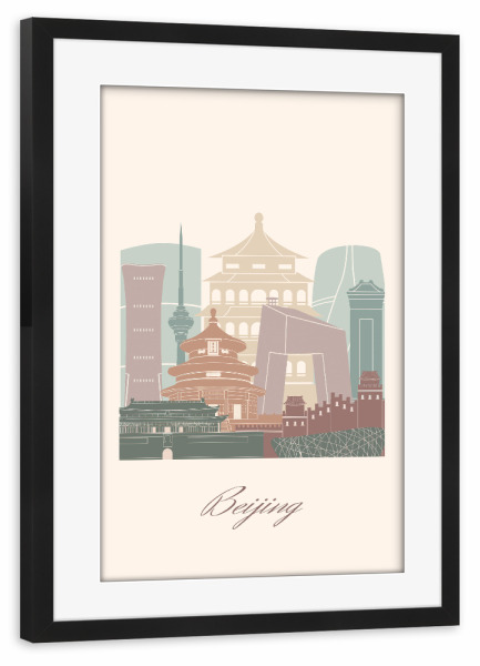 Poster mit Rahmen schwarz "Skyline von Peking - Salbeigrün" artboxONE - Städte,Reise,Architektur,Kartografie