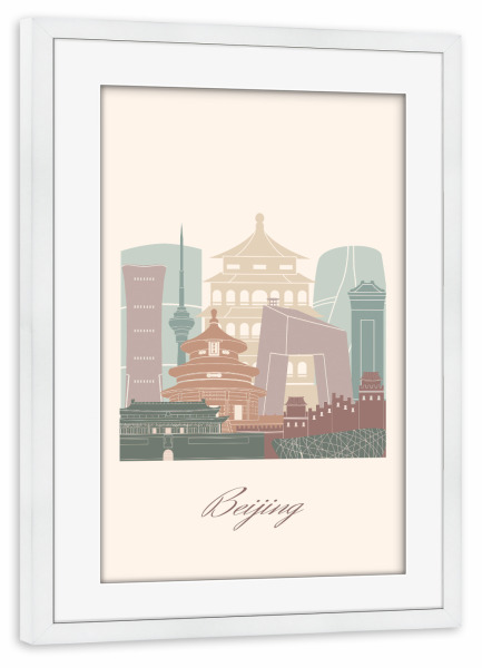 Poster mit Rahmen weiß "Skyline von Peking - Salbeigrün" artboxONE - Städte,Reise,Architektur,Kartografie