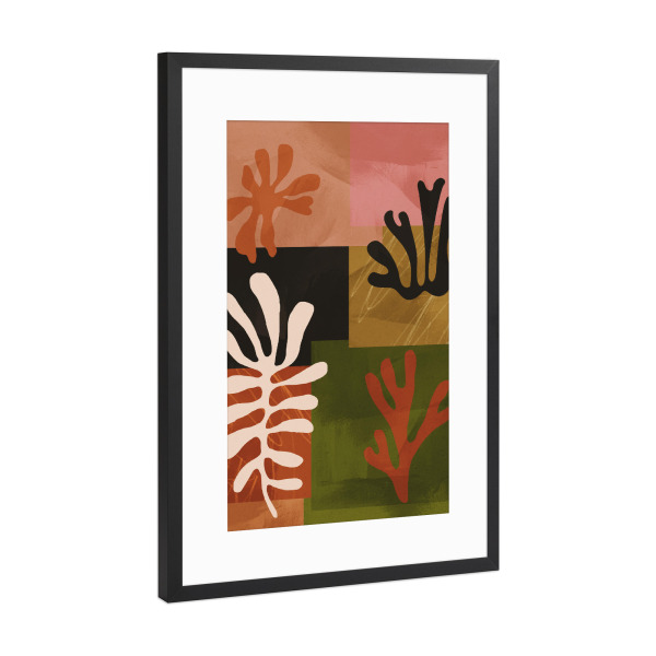 Poster mit Rahmen Schwarz (Metallic) "Abstrakte Blätter - bunt" artboxONE - Natur,Floral,Abstrakt