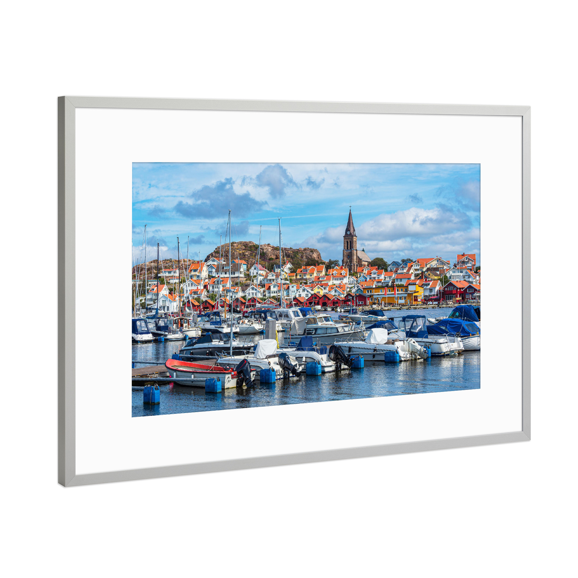Poster mit Rahmen Silber "Meer, Marina, Boote, Stadt" artboxONE - Natur,Reise,Architektur,Reise / Strand und Meer,Reise / Länder