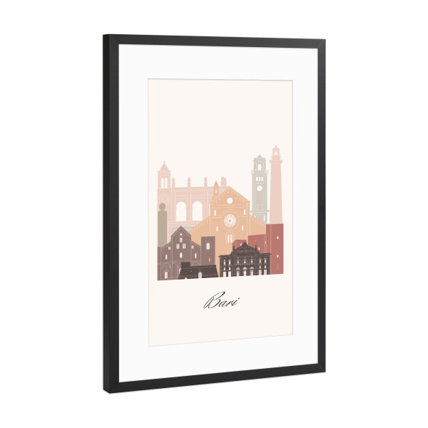 Poster mit Rahmen Schwarz (Metallic) "Skyline von Bari - Terrakotta-Stil" artboxONE - Städte,Reise,Architektur,Kartografie