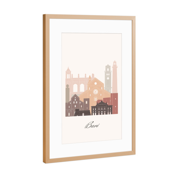 Poster mit Rahmen Kupfer "Skyline von Bari - Terrakotta-Stil" artboxONE - Städte,Reise,Architektur,Kartografie