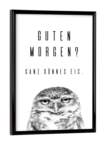 Poster mit schwarzem Rahmen "Guten Morgen Eule" artboxONE - Typografie,Tiere,Lustig