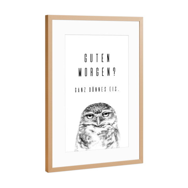 Poster mit Rahmen Kupfer "Guten Morgen Eule" artboxONE - Typografie,Tiere,Lustig