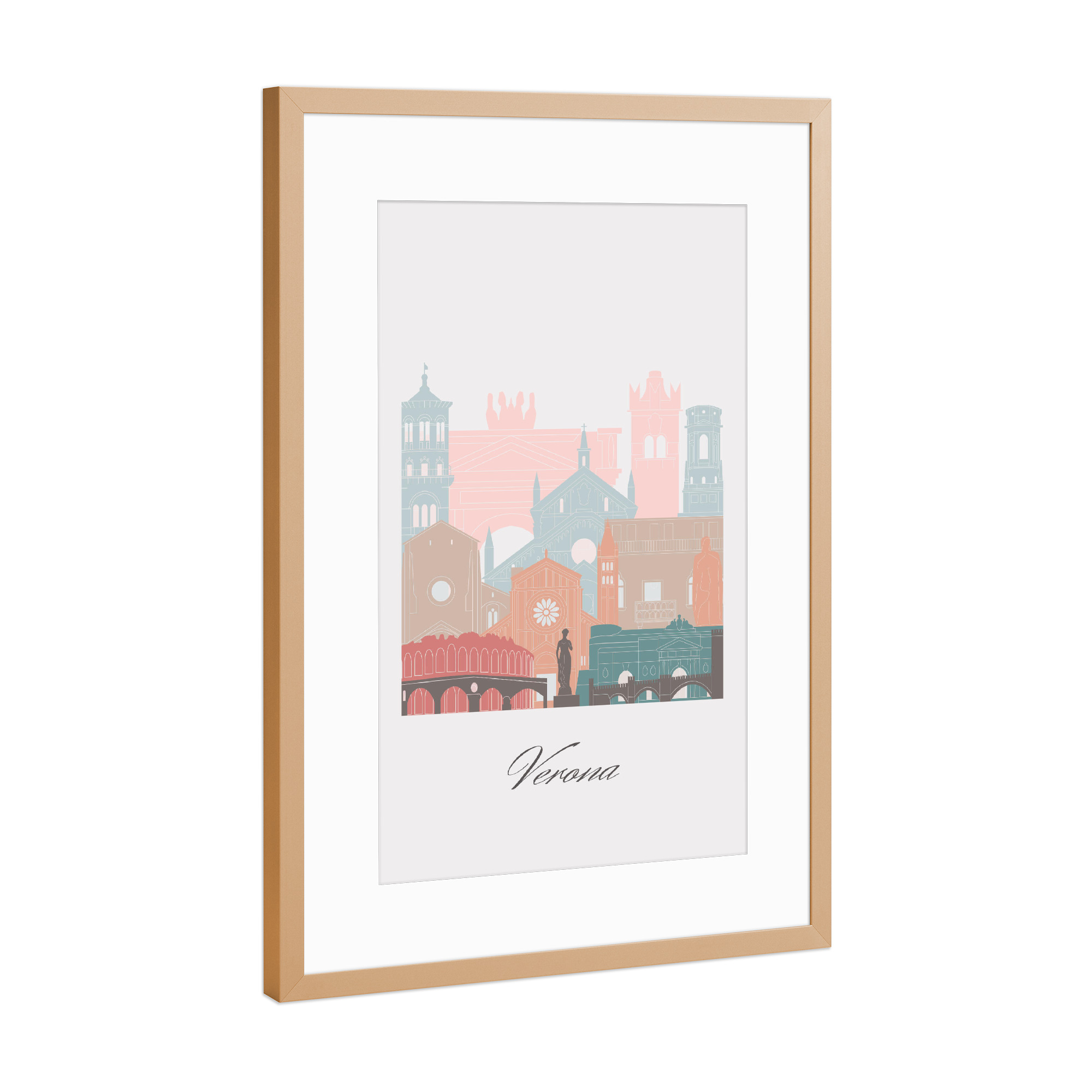 Poster mit Rahmen Kupfer "Verona Skyline Pastellstil" artboxONE - Städte,Reise,Architektur,Kartografie