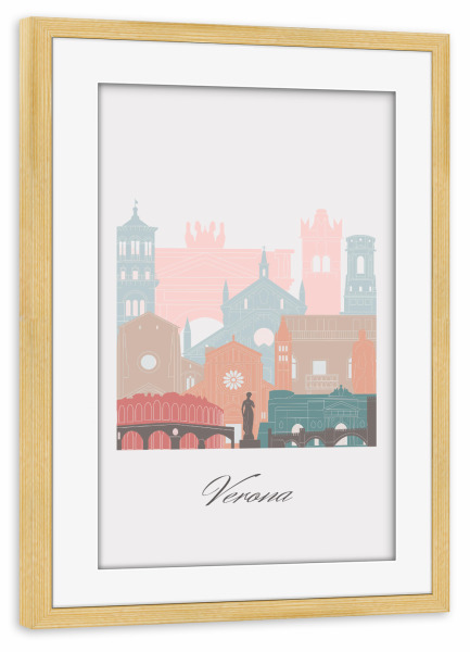 Poster mit Rahmen kiefer "Verona Skyline Pastellstil" artboxONE - Städte,Reise,Architektur,Kartografie