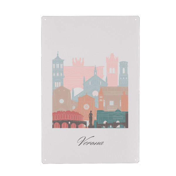 Holzbild "Verona Skyline Pastellstil" artboxONE - Städte,Reise,Architektur,Kartografie