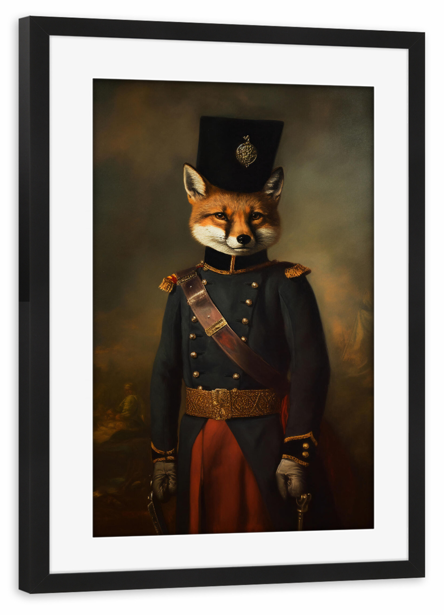 Poster mit Rahmen schwarz "Fuchs in viktorianischer Uniform" artboxONE - Tiere