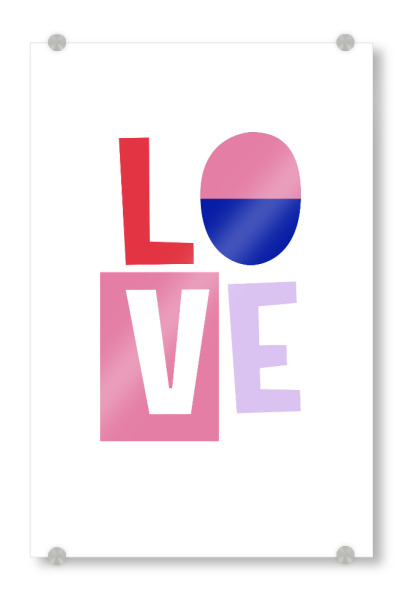 Acrylglasbild "LOVE cut out" artboxONE - Typografie,Liebe - Typografie,Love,Liebe,Modern,Paperart,Cut out,Bold,Farbenfroh,Farbig,Bunt