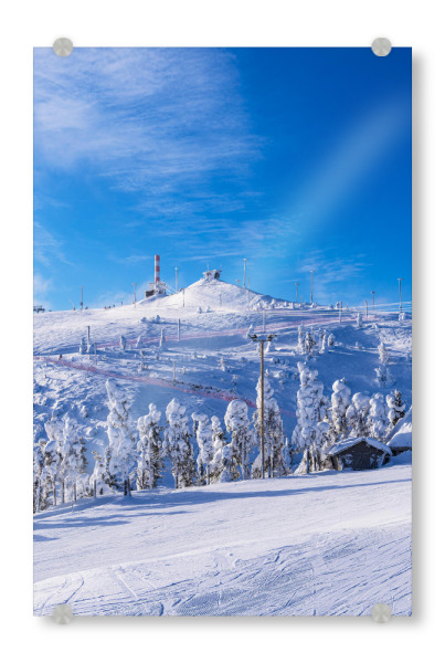 Acrylglasbild "Wolken, Berg, Bäume, Schnee" artboxONE - Natur,Reise,Reise / Länder