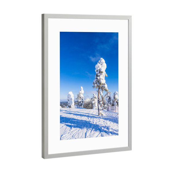 Poster mit Rahmen Silber "Schneelandschaft in Ruka" artboxONE - Natur,Reise,Reise / Länder