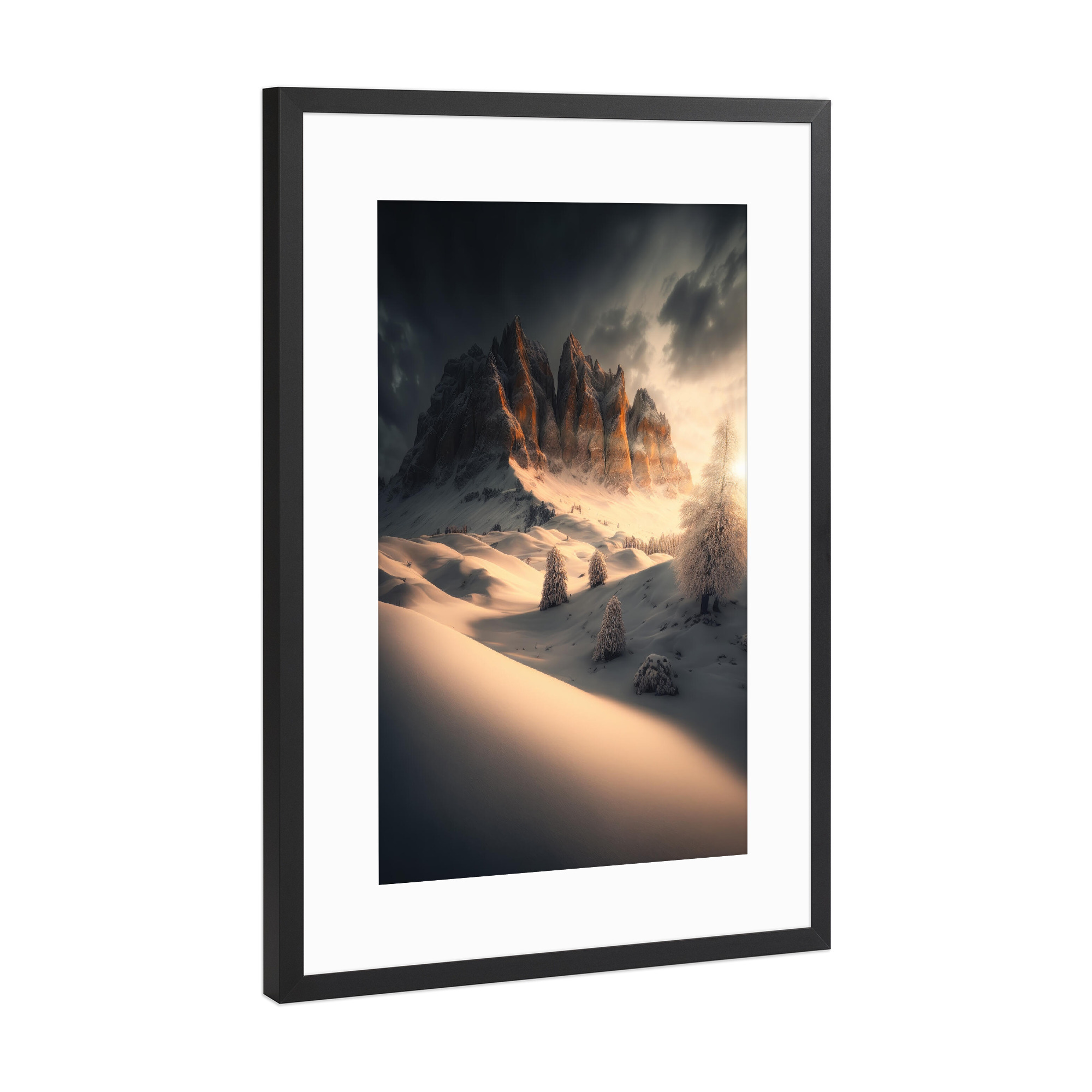 Poster mit Rahmen Schwarz (Metallic) "Moments in Winter Mountains" artboxONE - Natur,Reise