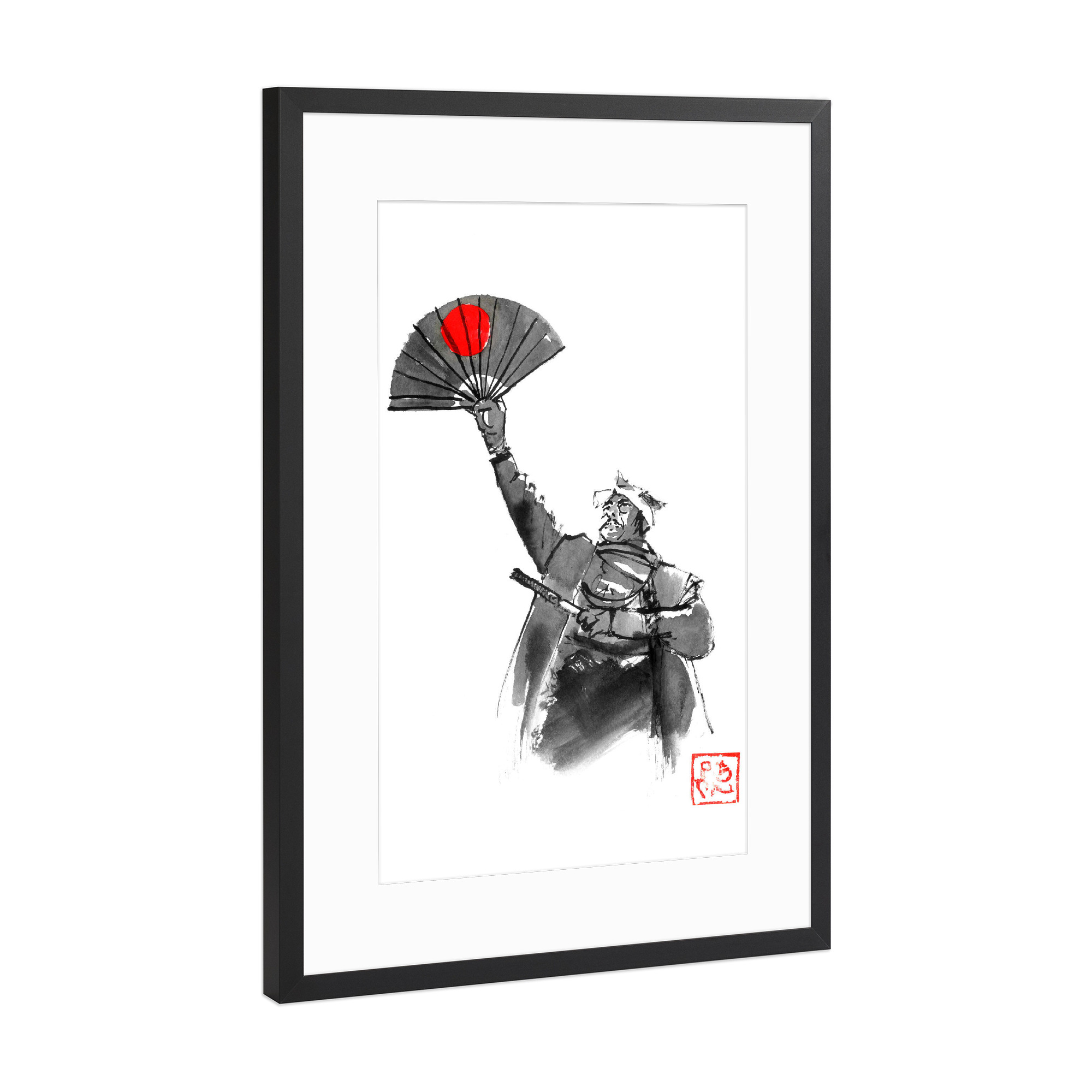 Poster mit Rahmen Schwarz (Metallic) "Samurai aufheitern" artboxONE - Menschen,Reise / Asien - Samurai,Shogun,Sumie,Japan