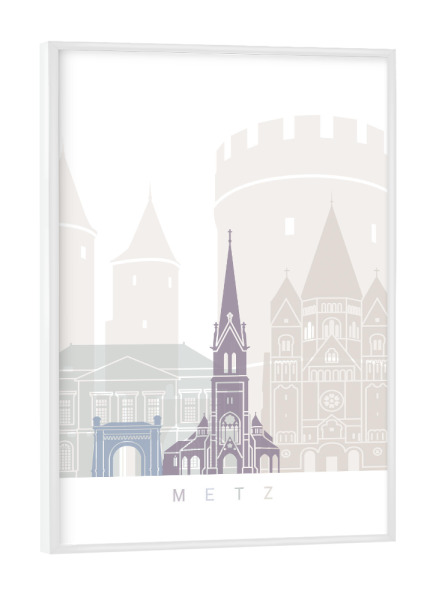 Poster mit weißem Rahmen "METZ SKYLINE PASTELL" artboxONE - Städte,Architektur