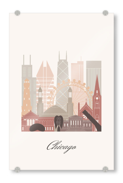 Acrylglasbild "Skyline von Chicago Terrakotta" artboxONE - Städte,Reise,Architektur,Städte / Chicago,Kartografie