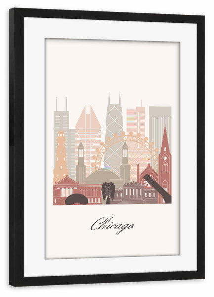 Poster mit Rahmen schwarz "Skyline von Chicago Terrakotta" artboxONE - Städte,Reise,Architektur,Städte / Chicago,Kartografie