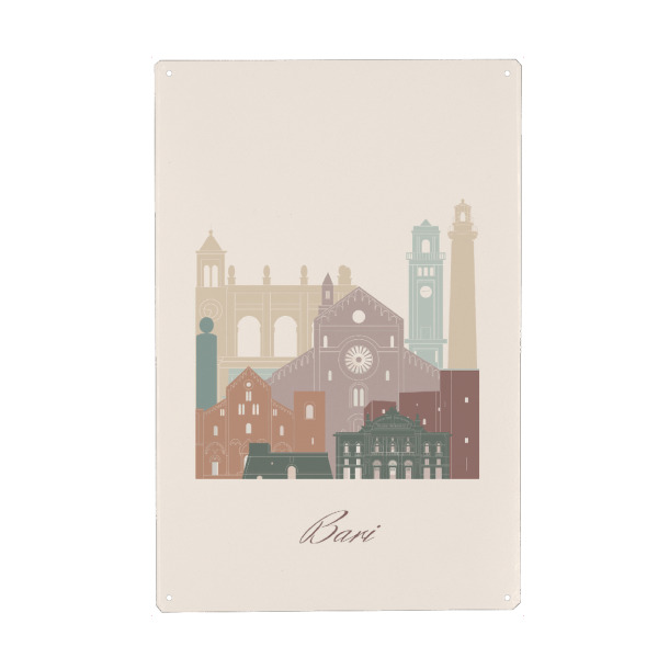 Metall Poster "Skyline von Bari - Salbeigrün" artboxONE - Städte,Reise,Architektur,Kartografie