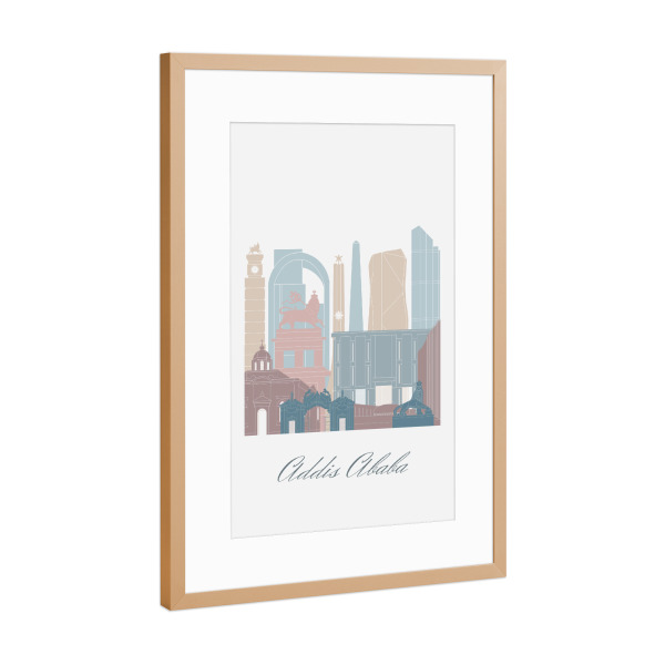 Poster mit Rahmen Kupfer "Skyline von Addis Abeba - Erdtöne" artboxONE - Städte,Reise,Architektur,Kartografie