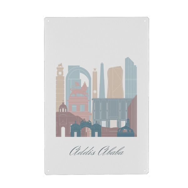 Metall Poster "Skyline von Addis Abeba - Erdtöne" artboxONE - Städte,Reise,Architektur,Kartografie