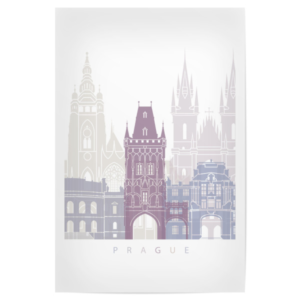 Poster 30x20 cm "PRAG SKYLINE PASTELL" artboxONE - Städte,Architektur - Skyline,Denkmäler,Stadt,Tourismus,Wandgemälde,Pastellfarbe,Turm,Städte