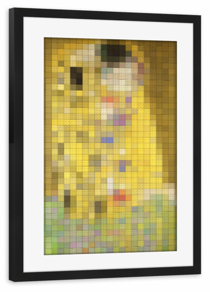 Poster mit Rahmen schwarz "Der Kuss (Baustein)" artboxONE - Menschen,Liebe,Lustig - Gustav klimt,Der kuss,Liebe,Baustein,Collage,Pixel