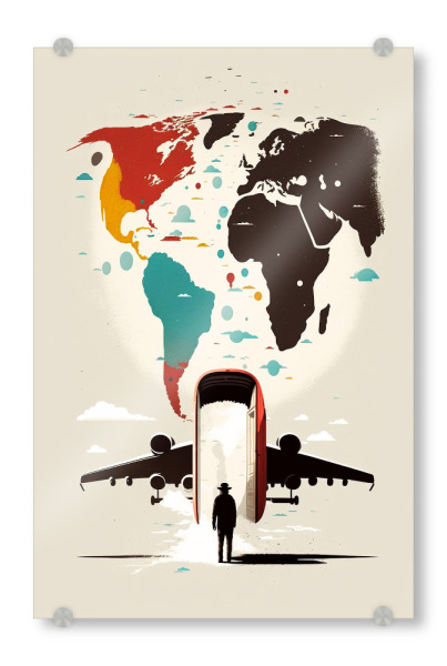 Acrylglasbild "Reise um die Welt" artboxONE - Reise - Flugzeug,Erde,Reisen,Digital art,Weltweit,Flug,Städtereisen,Holyday,Tourist