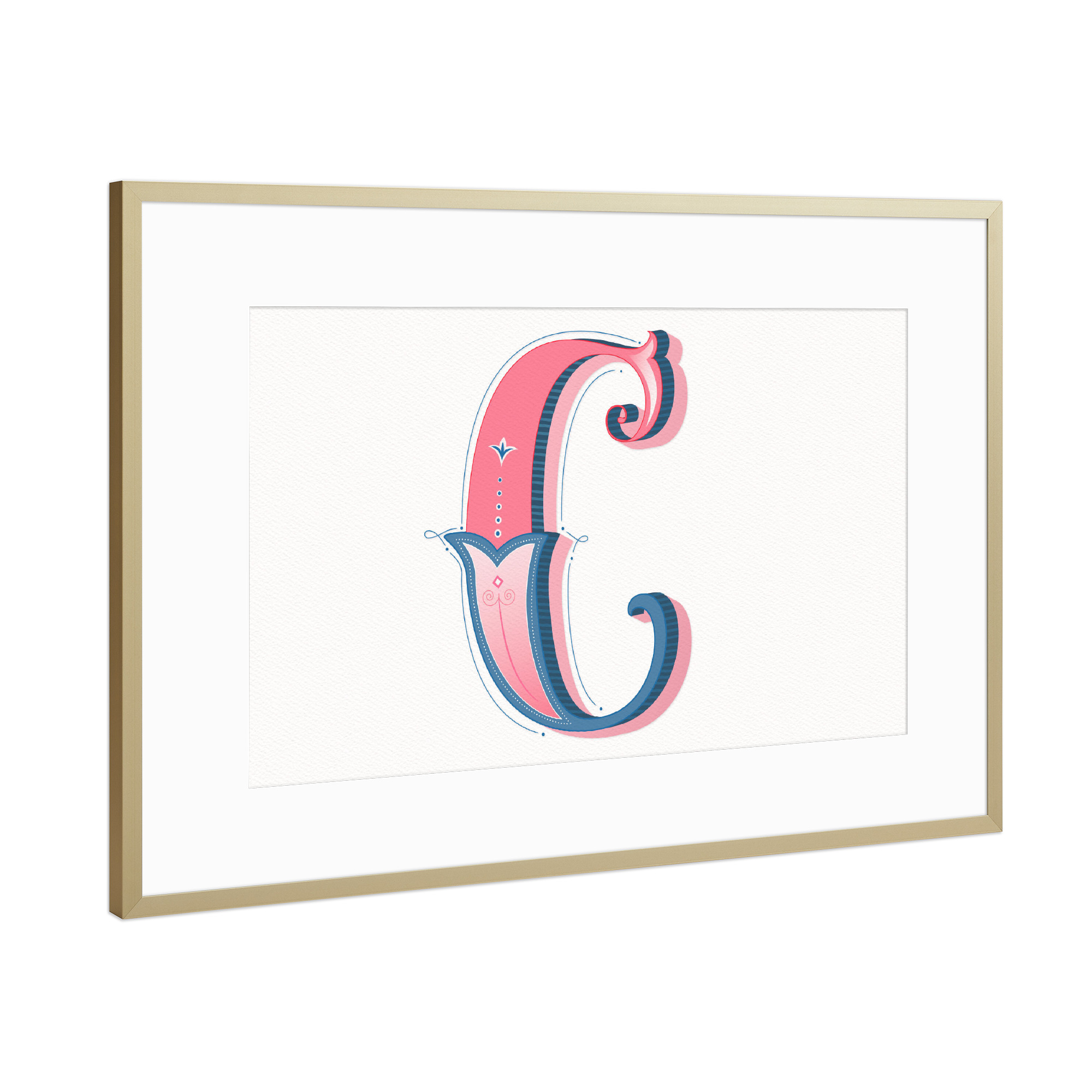 Poster mit Rahmen Gold "Initiale C" artboxONE - Typografie,Buchstaben / C