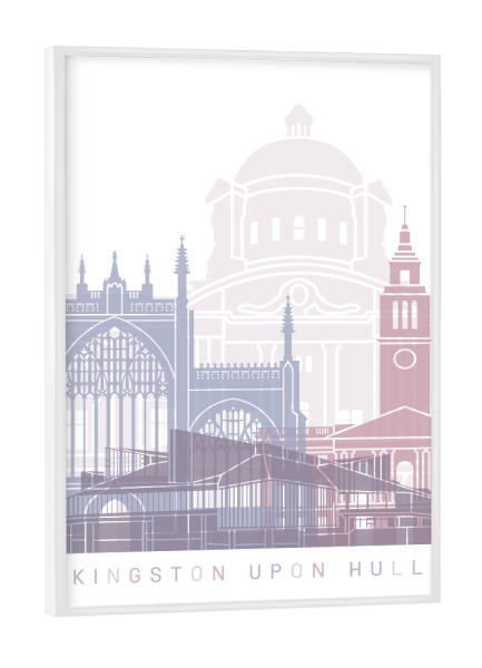Poster mit weißem Rahmen "KINGSTON UPON HULL SKYLINE PASTELL" artboxONE - Städte,Architektur