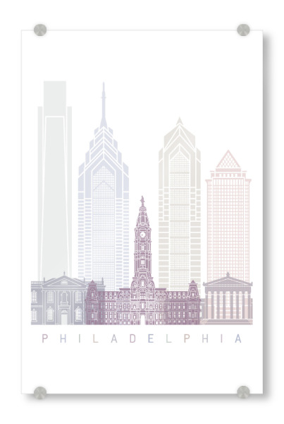 Acrylglasbild "PHILADELPHIA SKYLINE PASTELL-L" artboxONE - Städte,Architektur - Skyline,Denkmäler,Stadt,Tourismus,Wandgemälde,Pastellfarbe,Turm,Städte