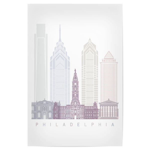Poster "PHILADELPHIA SKYLINE PASTELL-L" artboxONE - Städte,Architektur - Skyline,Denkmäler,Stadt,Tourismus,Wandgemälde,Pastellfarbe,Turm,Städte