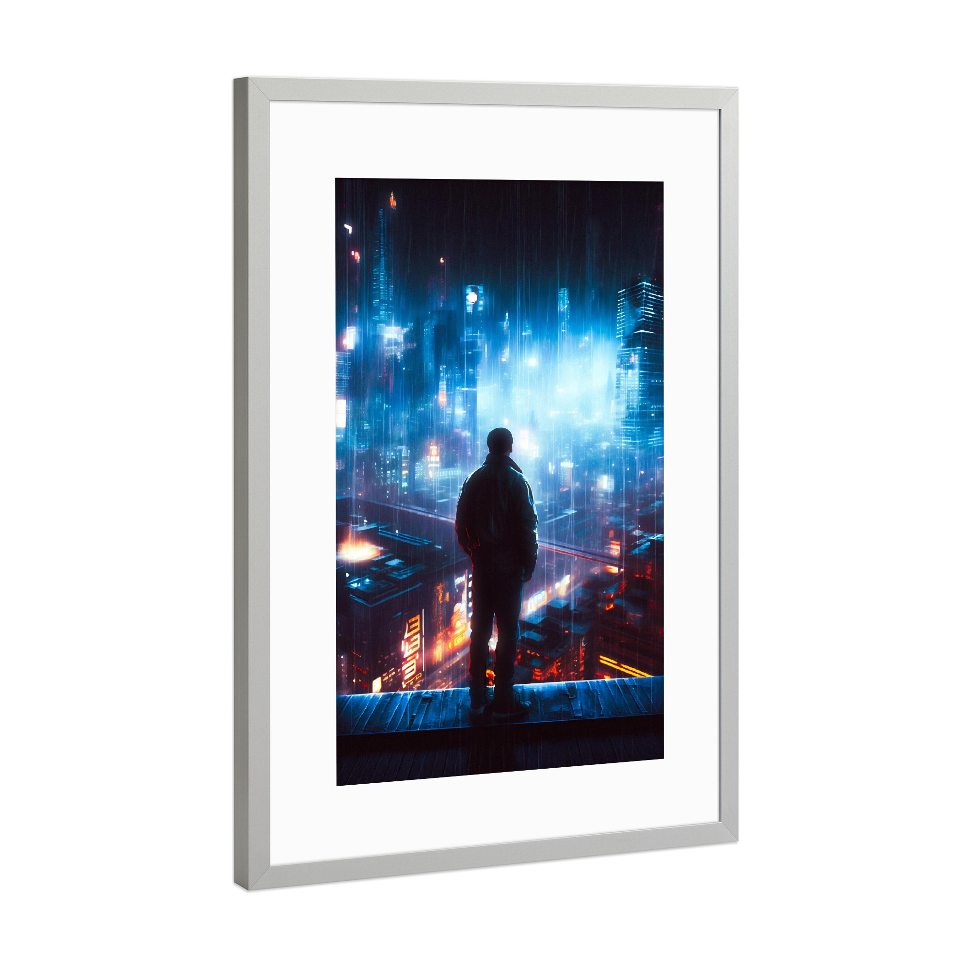 Poster mit Rahmen Silber "Ein Cyberpunk-Superheld" artboxONE - Städte,Menschen,Für Papa