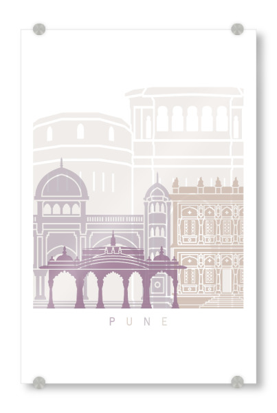 Acrylglasbild "PUNE-SKYLINE-PASTELL" artboxONE - Städte,Architektur - Skyline,Denkmäler,Stadt,Tourismus,Wandgemälde,Pastellfarbe,Turm,Städte
