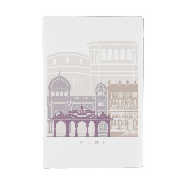 Holzbild "PUNE-SKYLINE-PASTELL" artboxONE - Städte,Architektur - Skyline,Denkmäler,Stadt,Tourismus,Wandgemälde,Pastellfarbe,Turm,Städte