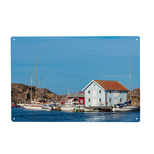 Holzbild "Haus, Felsen, Boot, Meer" artboxONE - Natur,Reise,Architektur,Reise / Strand und Meer,Reise / Länder