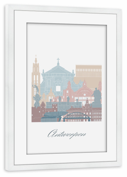 Poster mit Rahmen weiß "Antwerpen Skyline Erdtöne" artboxONE - Städte,Reise,Architektur,Kartografie