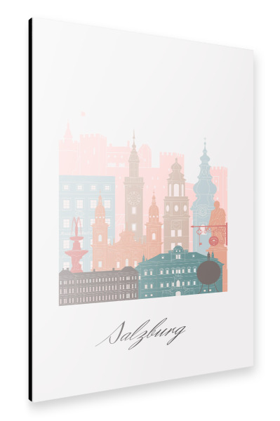 Alu-Dibond "Salzburger Skyline im Pastellstil" 30x20 cm artboxONE
