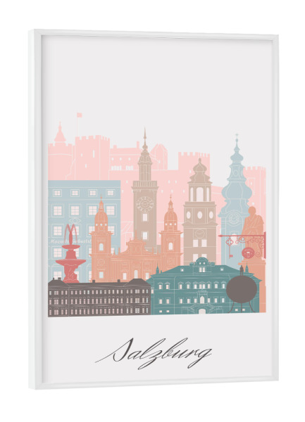 Poster mit weißem Rahmen "Salzburger Skyline im Pastellstil" artboxONE - Städte,Reise,Architektur,Kartografie