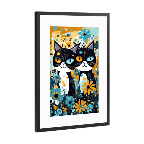 Poster mit Rahmen Schwarz (Metallic) "Schwarzes Katzenpaar" artboxONE - Tiere