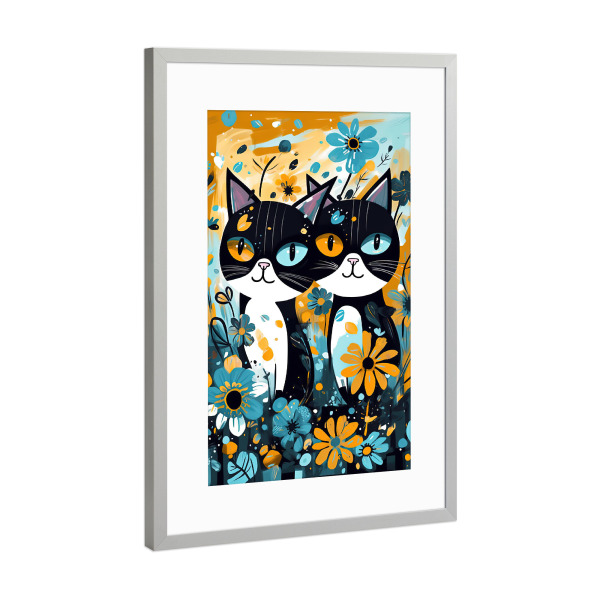 Poster mit Rahmen Silber "Schwarzes Katzenpaar" artboxONE - Tiere - Katzen,Lustige bilder,Kinderbilder,Schwarze katzen,Katzen blumen,Pärchen,Paar