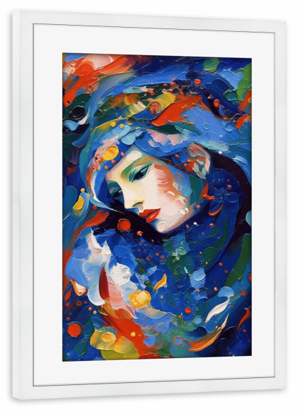 Poster mit Rahmen weiß "Porträt mit Spachteltechnik" artboxONE - Abstrakt,Menschen - Porträt,Frau,Gesicht,Model,Malerei,Spachteltechnik,Pinselstriche