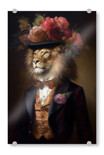 Acrylglasbild "Herr Löwe mit Blumen" artboxONE - Tiere