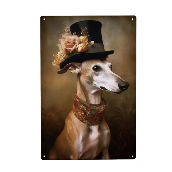 Holzbild "Herr Windhund mit Blumen" artboxONE - Tiere