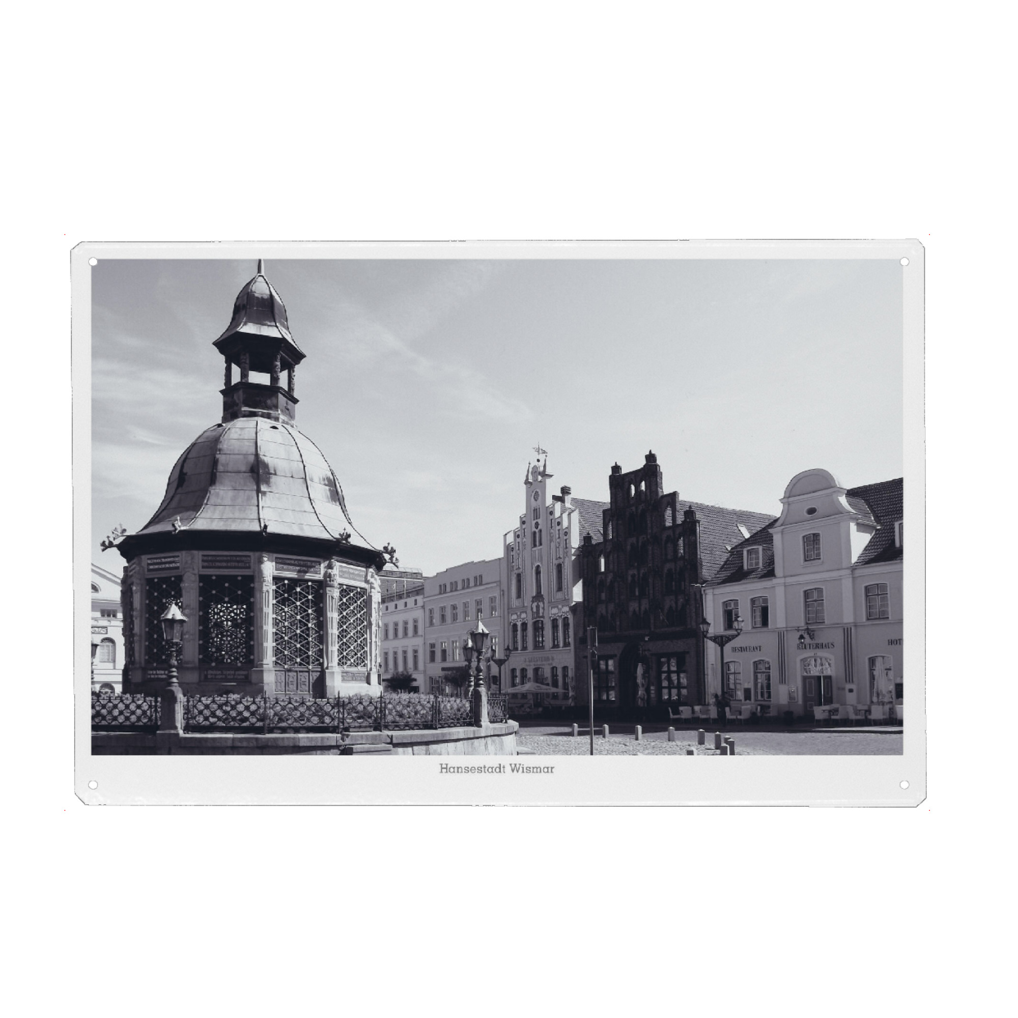 Holzbild "Marktplatz Wismar" artboxONE - Städte,Reise,Schwarzweiß,Architektur,Reise / Länder