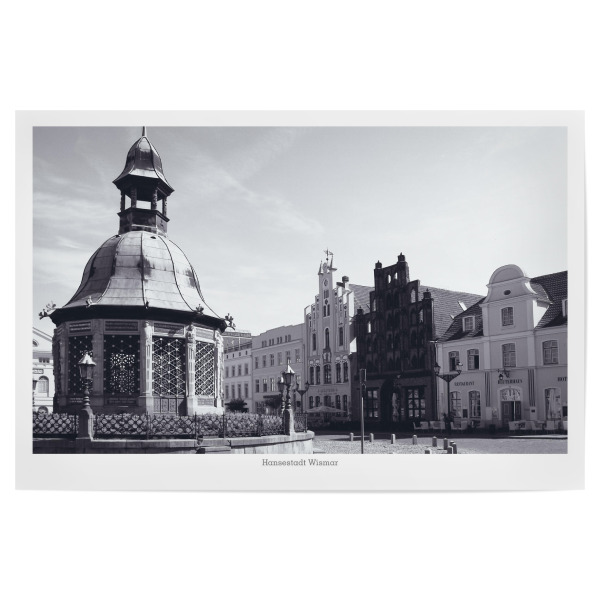 Poster "Marktplatz Wismar" artboxONE - Städte,Reise,Schwarzweiß,Architektur,Reise / Länder