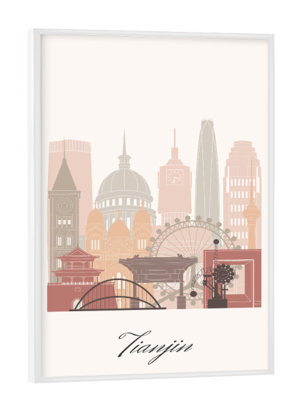 Poster mit weißem Rahmen "Skyline von Tianjin" artboxONE - Städte,Reise,Architektur,Kartografie