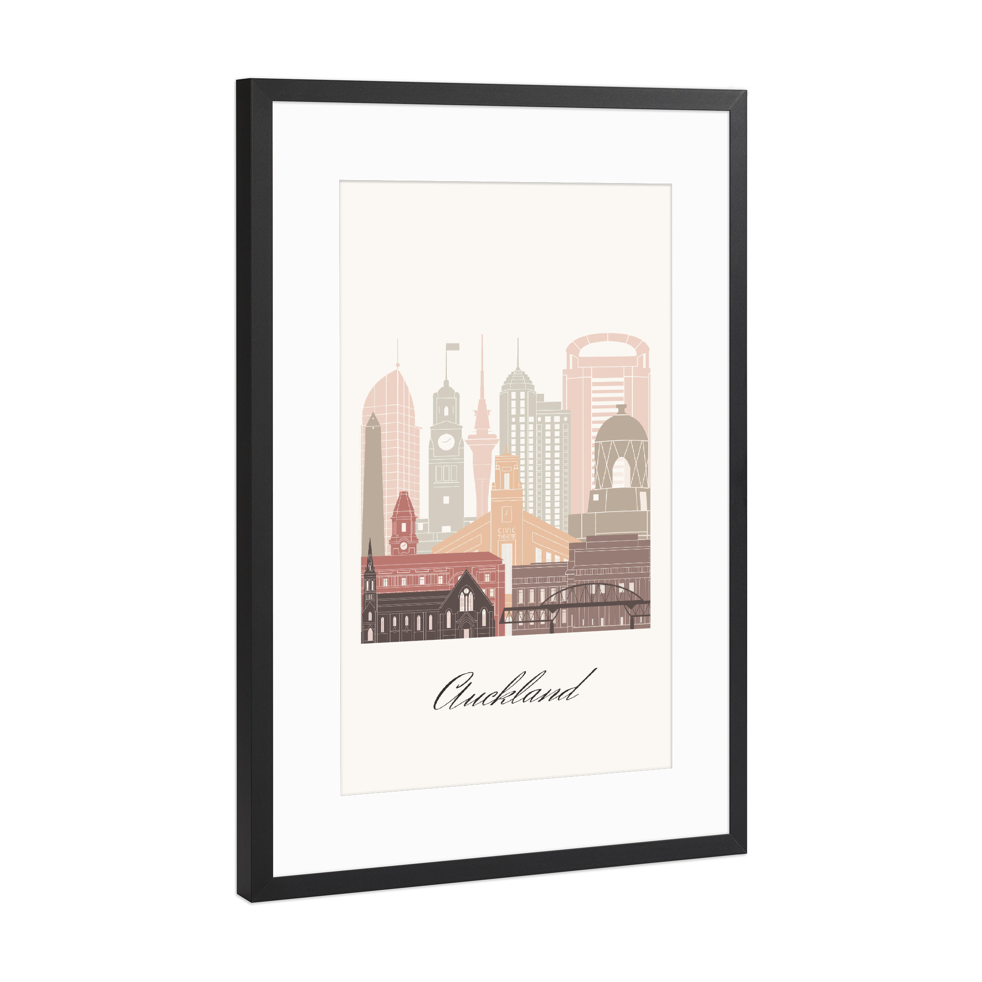 Poster mit Rahmen Schwarz (Metallic) "Skyline von Auckland" artboxONE - Städte,Reise,Architektur,Kartografie