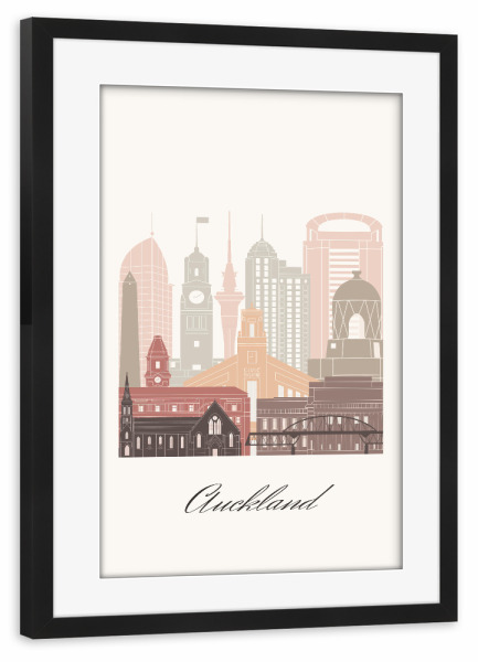 Poster mit Rahmen schwarz "Skyline von Auckland" artboxONE - Städte,Reise,Architektur,Kartografie