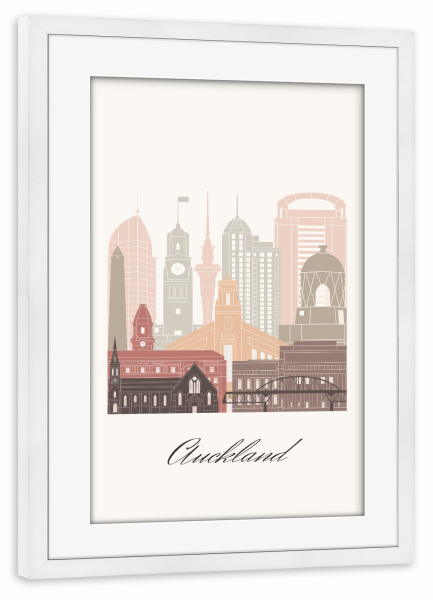 Poster mit Rahmen weiß "Skyline von Auckland" artboxONE - Städte,Reise,Architektur,Kartografie