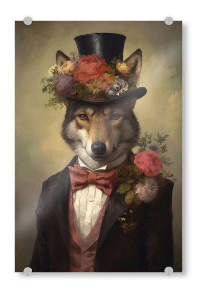 Acrylglasbild "Herr Wolf mit Blumen" artboxONE - Tiere